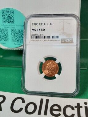 1990 Greece Drachma NGC MS67 RD Copper Coin 1D Lascarina Bouboulina